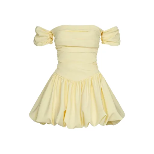 Pastel Yellow Off-Shoulder Mini Dress