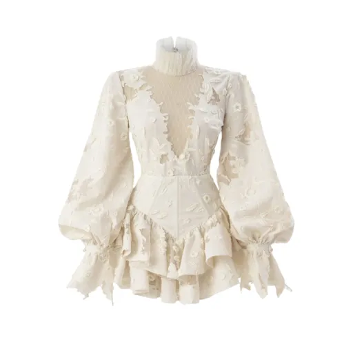 White Floral Embroidered Peasant Dress