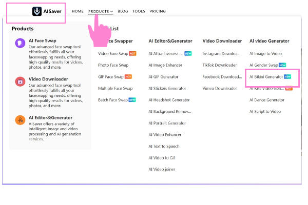 Step 1: Enter AISaver and Select AI Bikini Generator